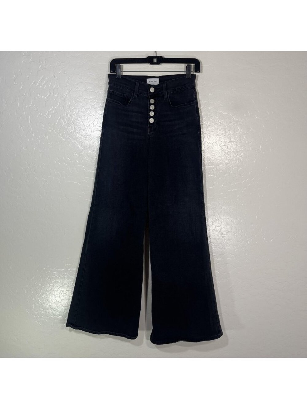 FRAME Le Palazzo Jeans Womens 26 Black Charcoal High Rise Wide Leg 26x29 Denim - Picture 1 of 9